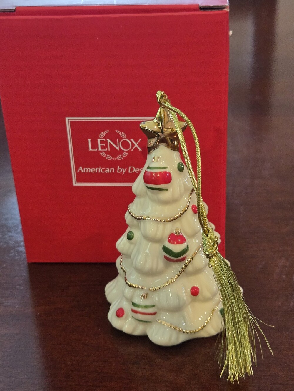 Lenox White Ceramic Christmas Tree Ornament with Gold Tassel